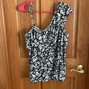 Floral One Shoulder Ruffled Tank